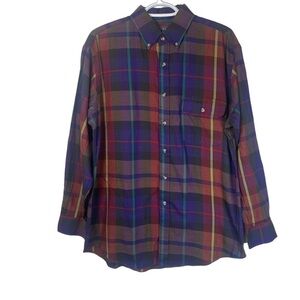 Navigator 100% Cotton Plaid Long Sleeved Casual Button Down Shirt Size Large